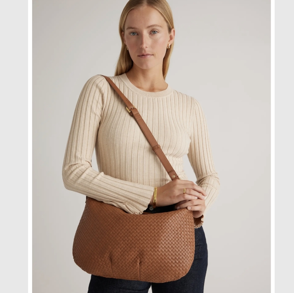 Quince Italian Leather Convertible Crescent Handwoven Shoulder Bag